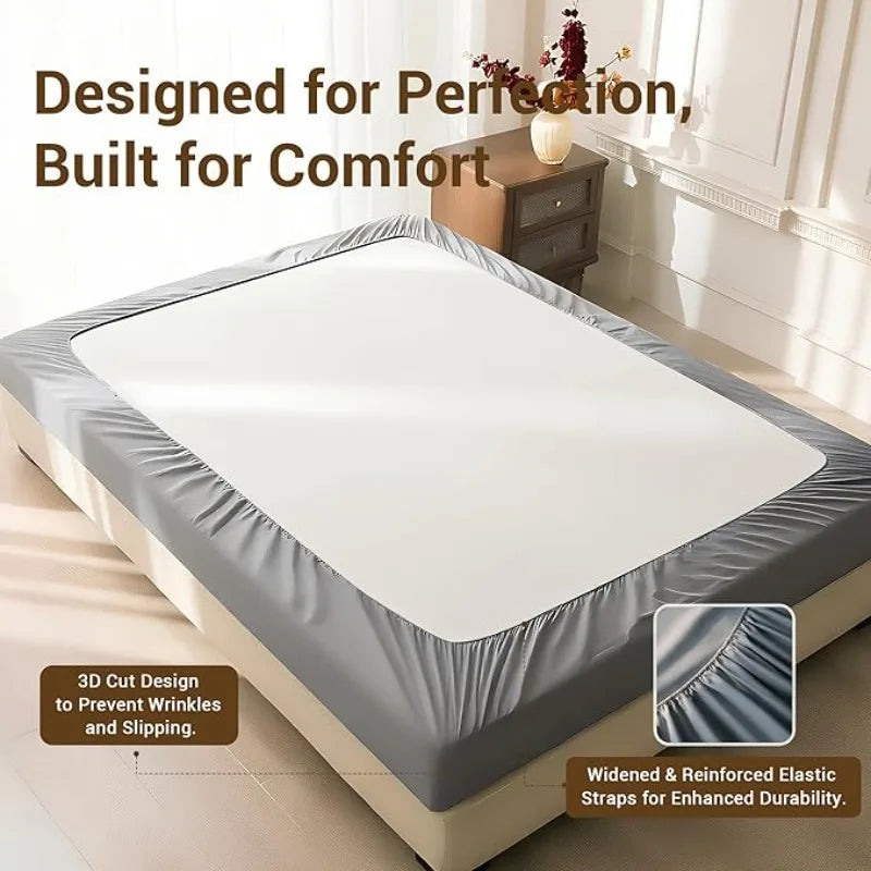 Bed Sheet Set - Extra Deep Pocket, Double Brushed Microfiber, Soft & Dry Touch, Stay in Place, Wrinkle Free, Stain & Fade Resistant Bedding(1 Pc Sheet + 1 Pcs Fitted Sheet + 1/2 Pcs Pillowcase)