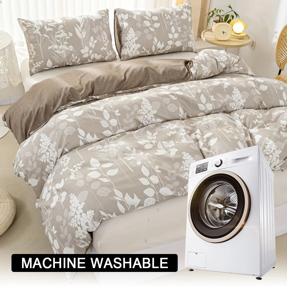 Sunlight Plant Print Duvet Cover Set, 3-Piece