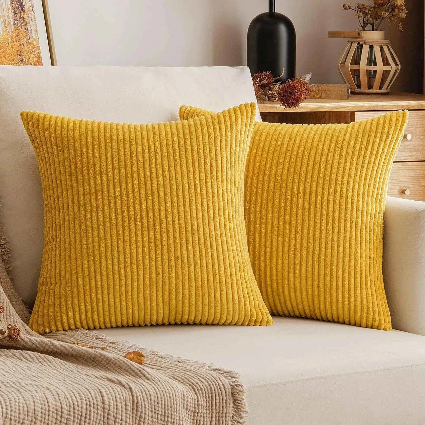 Soft Corduroy Striped Throw Pillow Case 45x45cm Boho Throw Pillow Covers for Sofa Bedroom Living Room Spring Home Decor Green