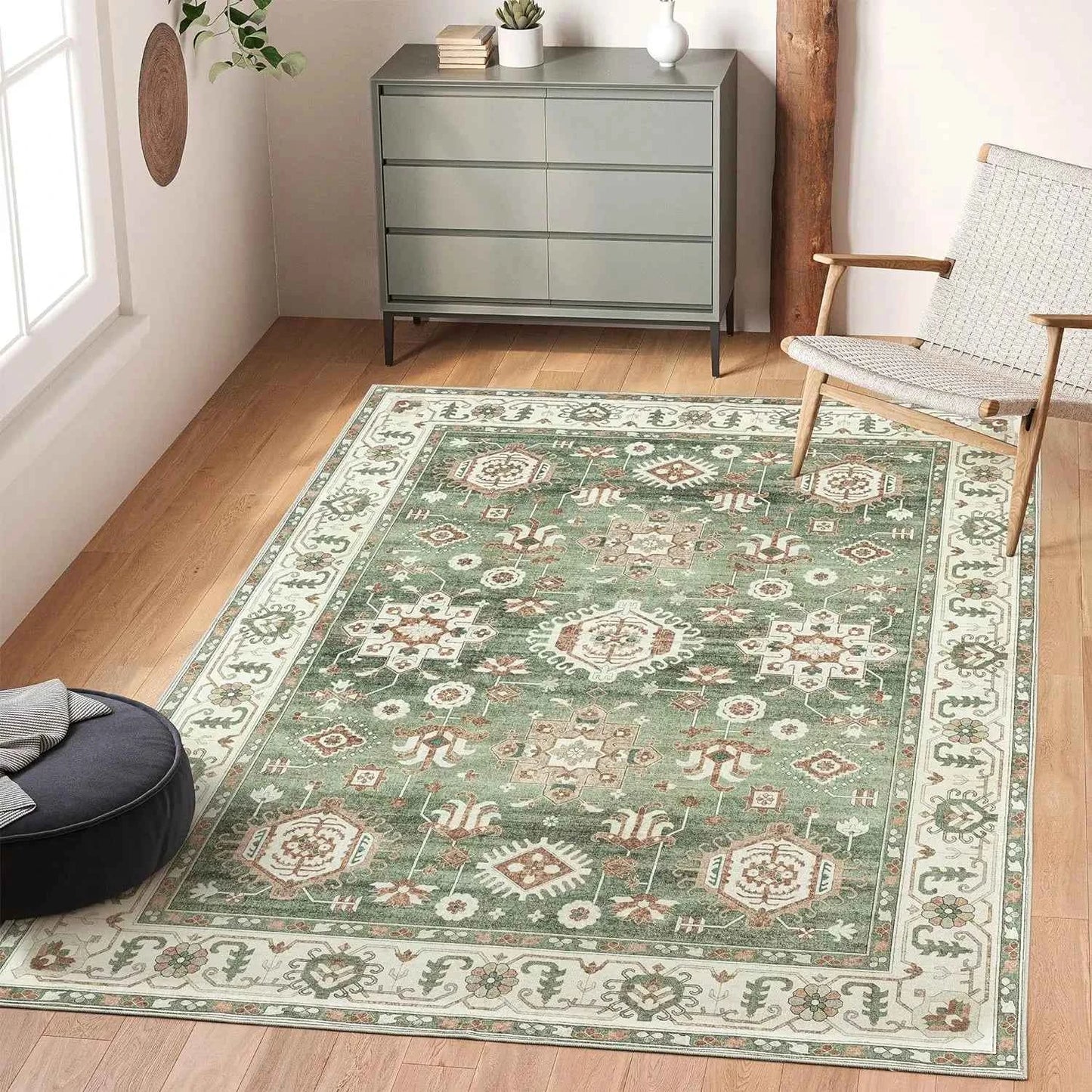 VIKAMA Washed Back Imitation Cashmere Carpet Green Home Area Carpet Living Room Soft Non-Slip Vintage Bedroom Floor Mat