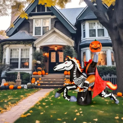 9 Ft Halloween Inflatable Headless Horseman Outdoor Decorations, Day of The Dead Blow Up Yard Decor with Built-in LED Light Plu