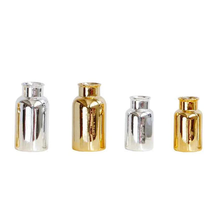 Simple European Style Gold Silver Bright Surface Ceramic Desktop Vase Flower Insert Nordic Style Home Decoration