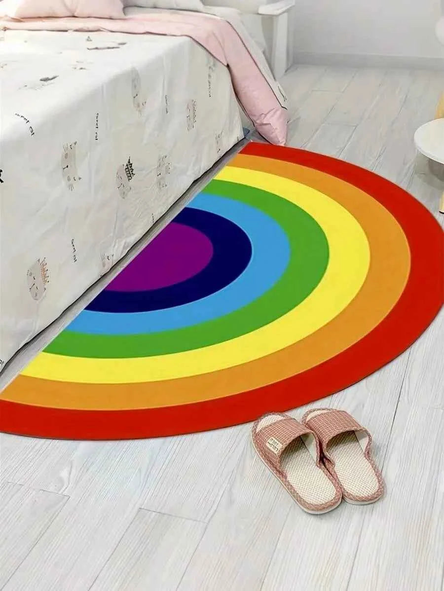 VIKAMA Rainbow Half-Circle Carpet Cooling Water-Repellent Bedside Rug Room Entrance Mat Indoor/Outdoor Floor Mat Home Decor