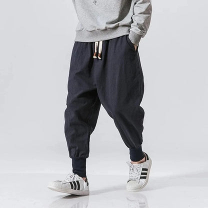 Men's Cotton Linen Harem Pants — Baggy Drop-Crotch Streetwear Joggers