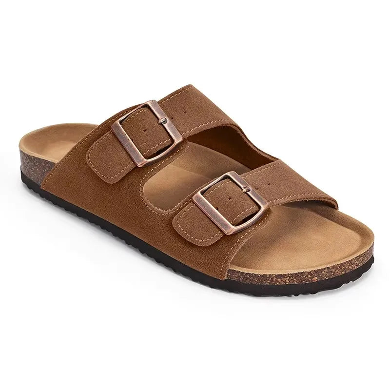 Crestar Unisex Cork Footbed Sandals – Adjustable Buckle Arch Support Beach Slides