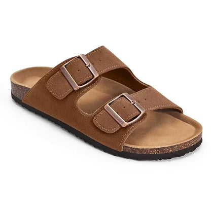 Crestar Unisex Cork Footbed Sandals – Adjustable Buckle Arch Support Beach Slides
