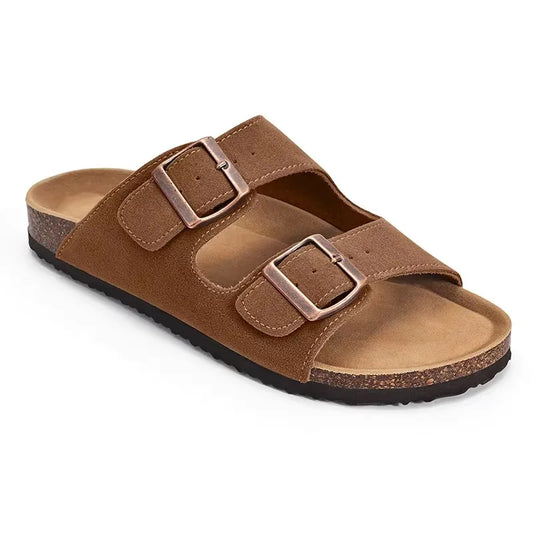 Crestar Unisex Cork Footbed Sandals – Adjustable Buckle Arch Support Beach Slides