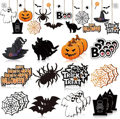 36 Pcs Halloween Wood Hanging Ornaments Ghost Style