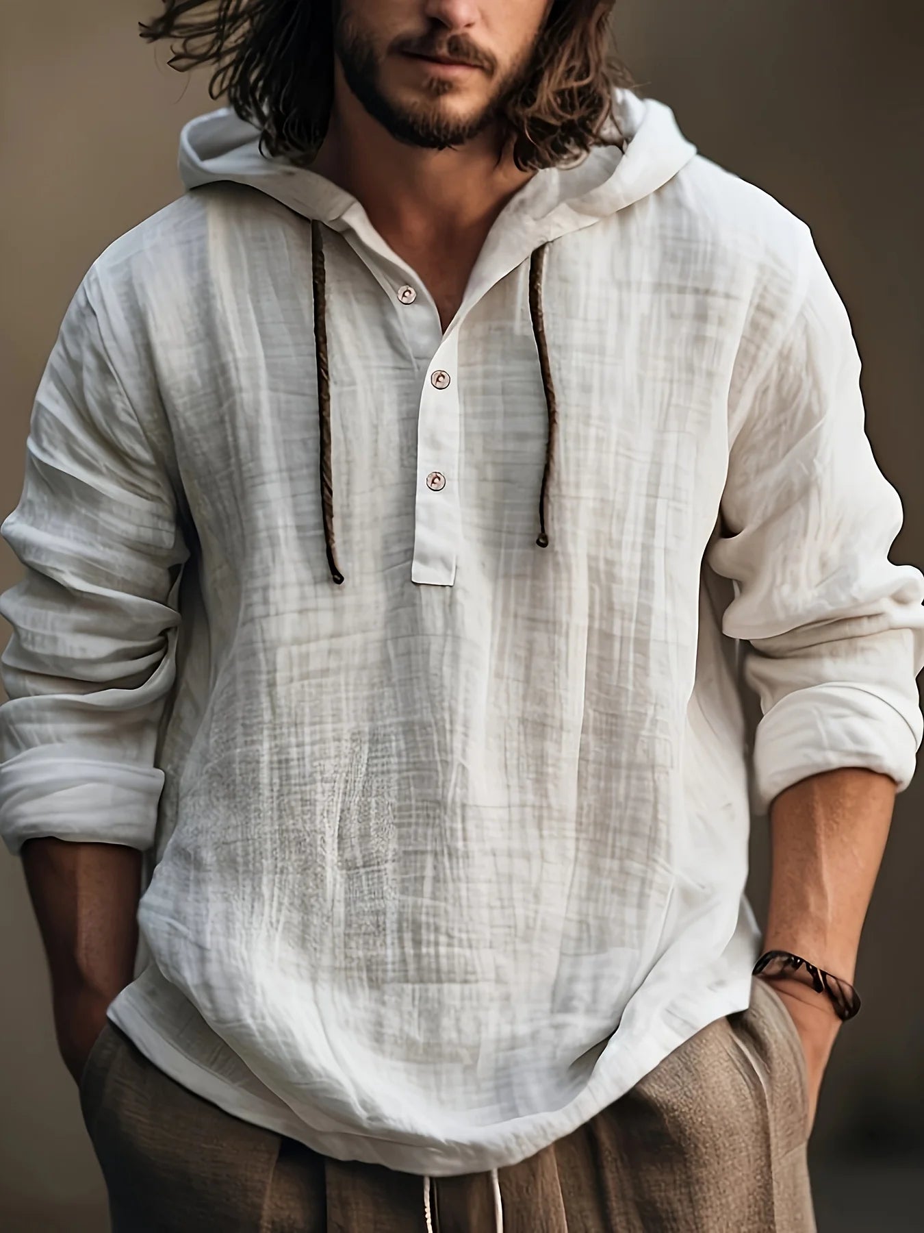 Men's Cotton Linen Hooded Sweatshirt — Long Sleeve Casual Pullover Spring Autumn Top