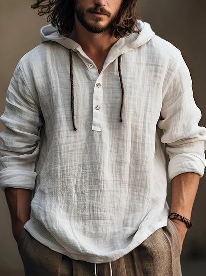 Men's Cotton Linen Hooded Sweatshirt — Long Sleeve Casual Pullover Spring Autumn Top