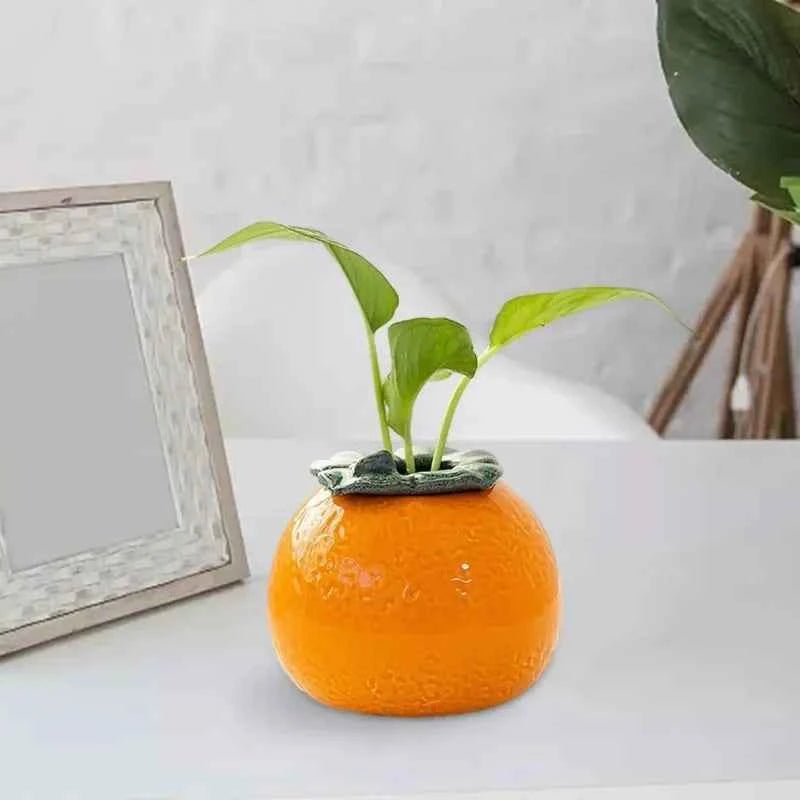 Orange Vase Orange Ceramic Desktop Mini Tea Can Cute Ceramic Indoor Flower Pot