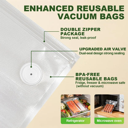 Portable Aluminum Electric Vacuum Food Sealer with 30 Reusable Bags, Wine Stopper and Sealing Clips