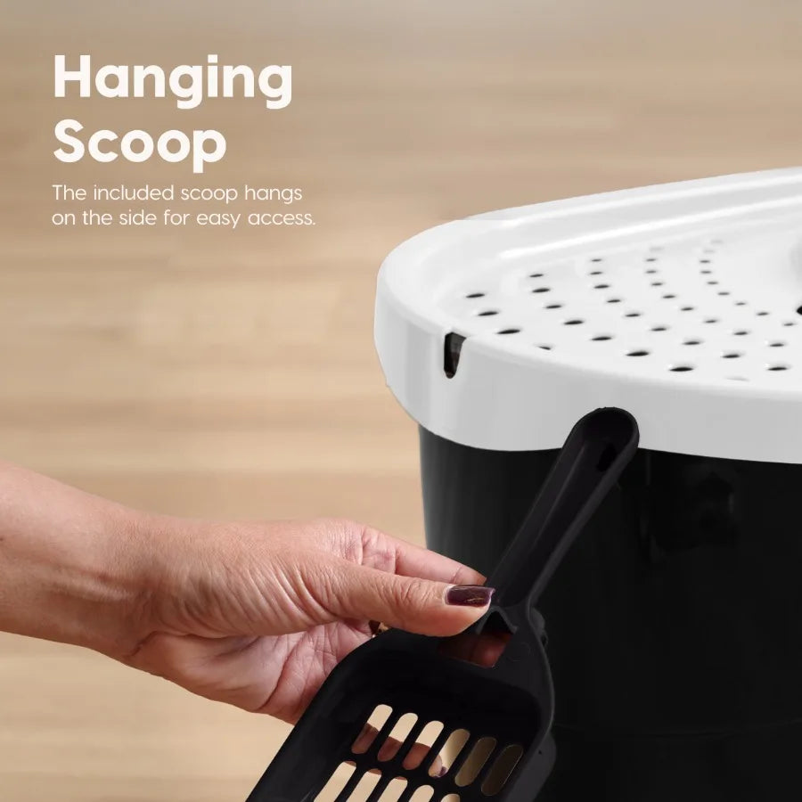 Large Top Entry Cat Litter Box — Litter Catching Lid, Scoop & Enclosed Design for Easy Cleanup