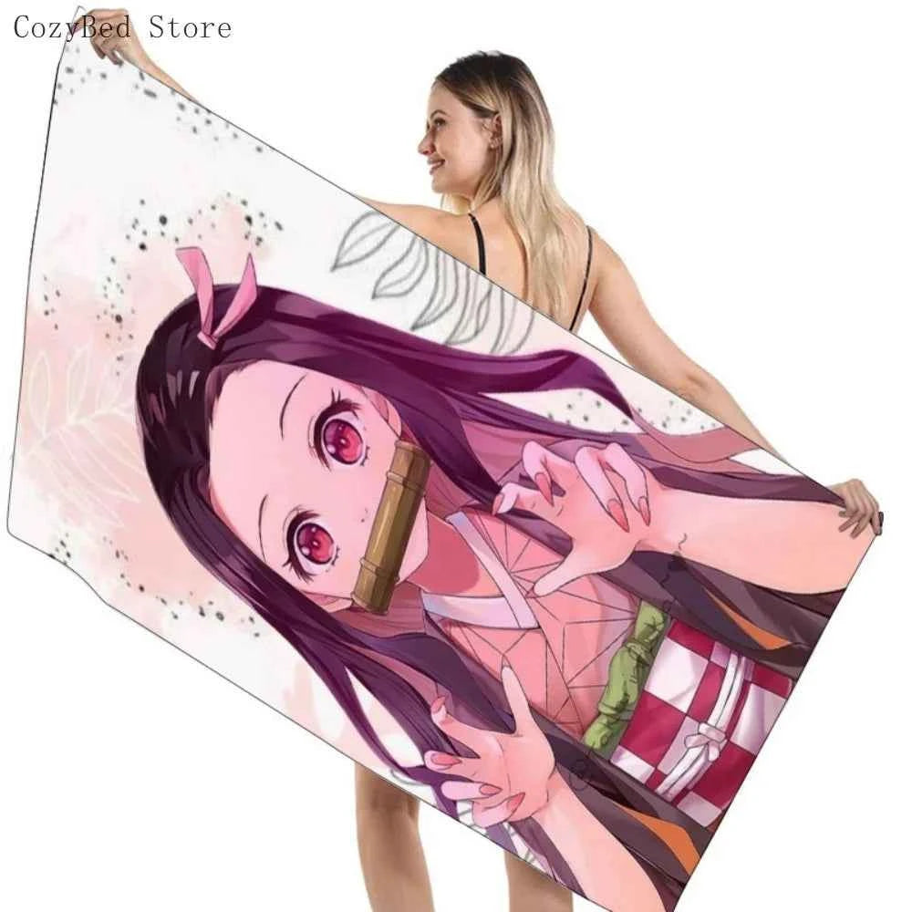 Bathing Towels Demon Slayer Nezuko Kamado Printing Anime Home Decor Textile Comfortable Summer Beach Towel Toalhas De Banho