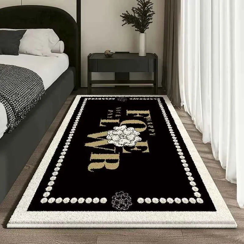 VIKAMA French Short Plush Bedside Rug Light Luxury High Sense of Waterproof Floor Cushion Bedroom Living Room Carpet Home Decor
