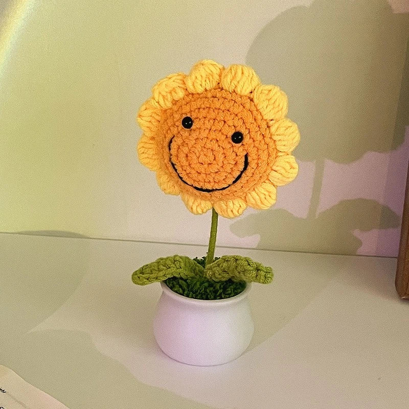 DIY Handwoven Mini Potted Flower Rose Office Desktop Ornamental Potted Plants Woolen Thread Finished Product Home Decoration