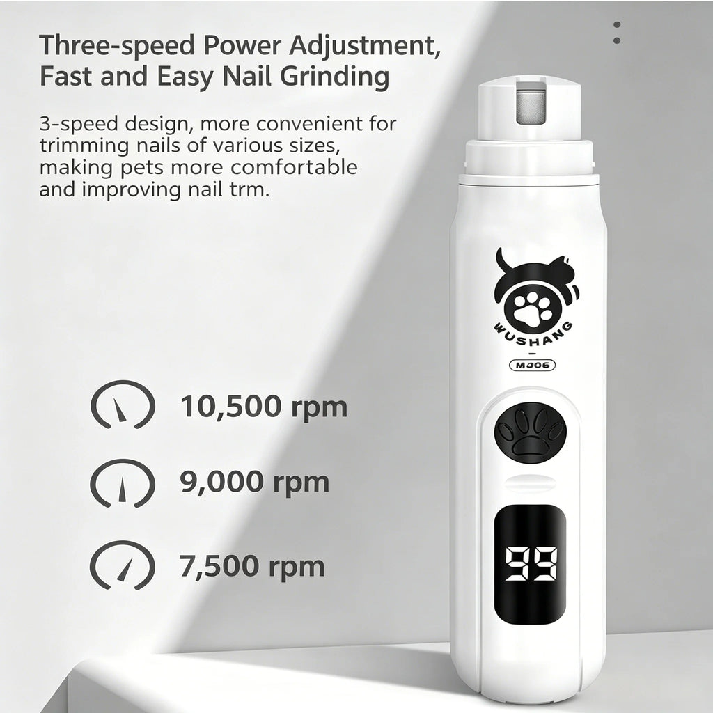 LCD Display Pet Nail Polisher with 3 Grinding Heads