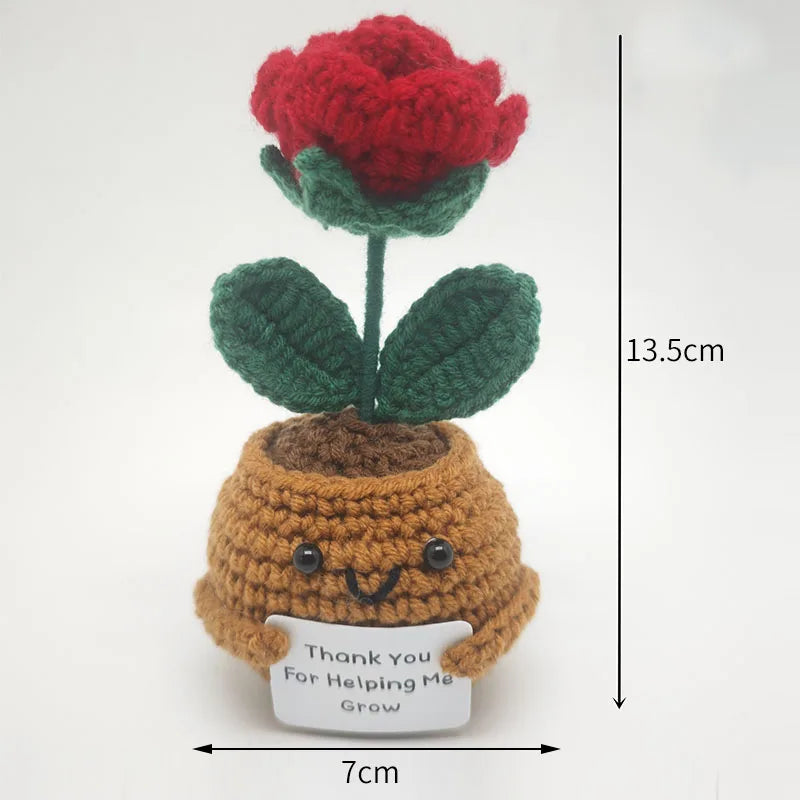 Crochet Flower Artificial Tulip Potted Finished Hand Woven Plants Knitted Sunflower Wedding Gift for Guests Home Decoration
