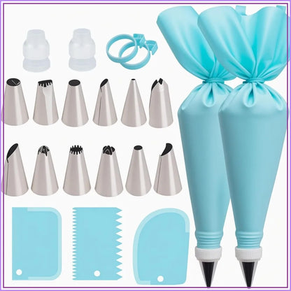 21-Piece Cake Decorating Kit | Reusable Silicone Piping Bags & Tips Set