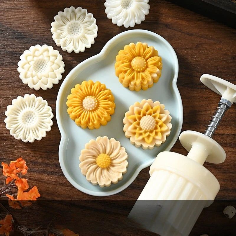 1 Set DIY Mooncake Mold Flower Shape Pastry Cake Mold Pastry Embossing Make Hand Pressure Plastic Baking Accessories Tool