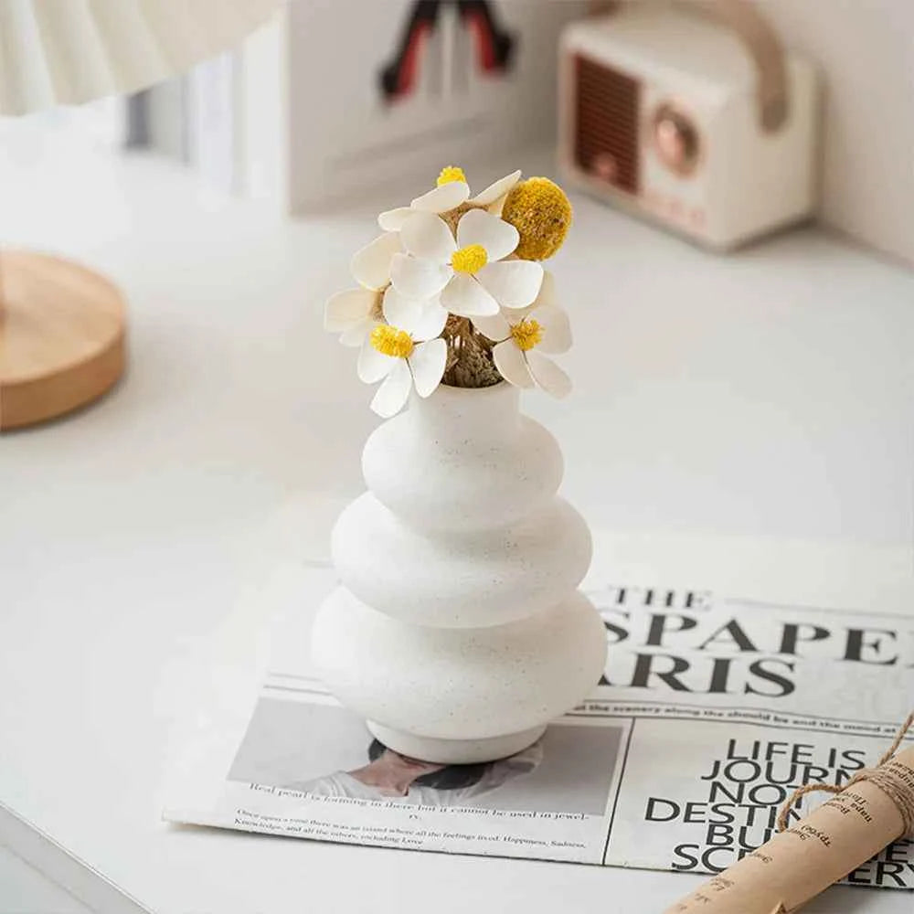 White Vase Home Decor Set of 3 Modern Vase for Table Decor, Nordic Flower Ceramic Vases for Bookshelf,  Entry Way, Dining Desk