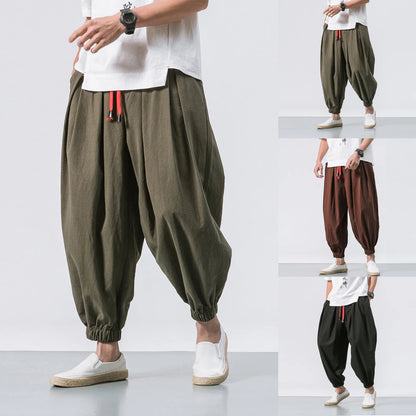 Men's Oversize Linen Harem Pants — Loose Wide Leg Casual Sweatpants Plus Size