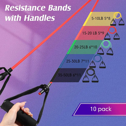 10 Pcs Resistance Bands with Handles, 5 Levels for Home Gym Yoga Pilates