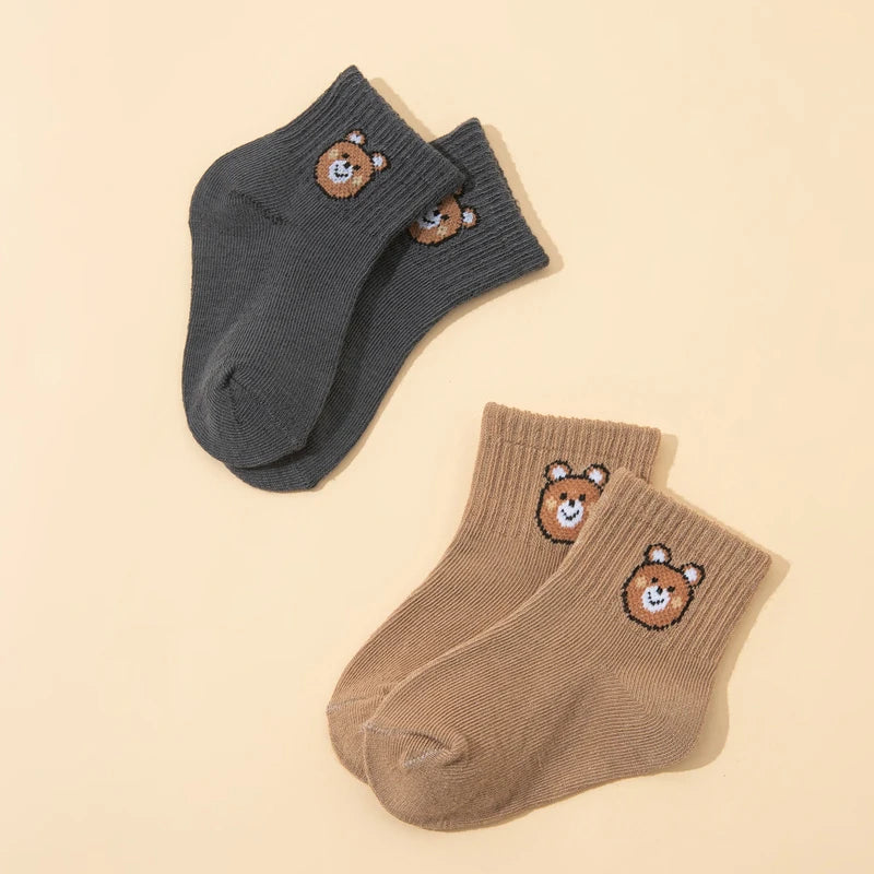 10-Pair Little Bear Print Elastic Mid-Calf Socks