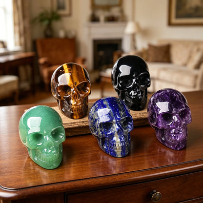 Natural Crystal Skull 2-3in Handmade Lapis Lazuli Obsidian Clear Quartz Labradorite Citrine Rose Quartz Tiger Eye Amethyst Skull Figurine Skull Carving High Quality Home Decor Desk Ornament Office Decor Room Decor Bedroom Dec