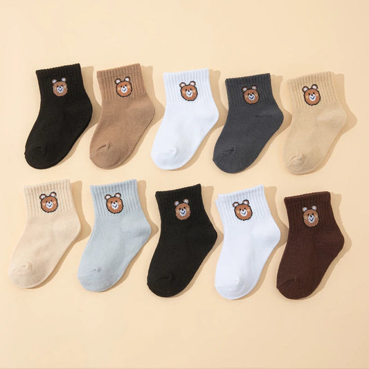 10-Pair Little Bear Print Elastic Mid-Calf Socks