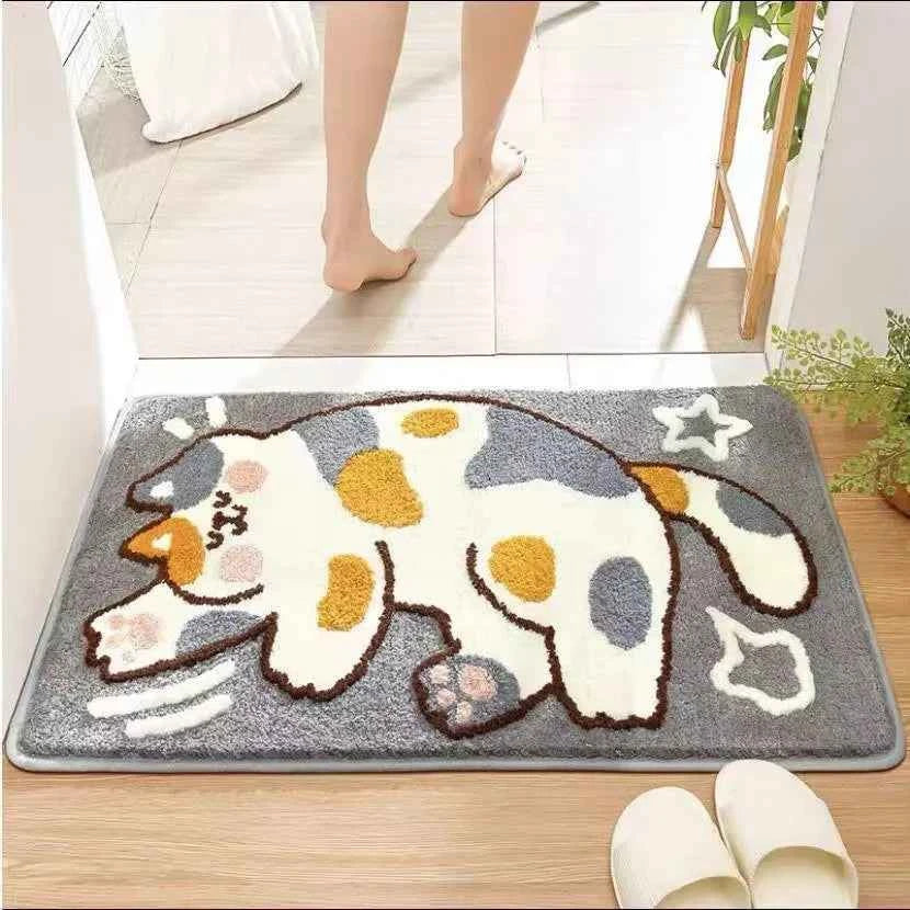 VIKAMA Cute Rabbit Carpet Bathtub Carpet Non-Slip Absorbent Bathroom Mat Dust-Proof Easy To Clean Doormat Rug For Bedroom