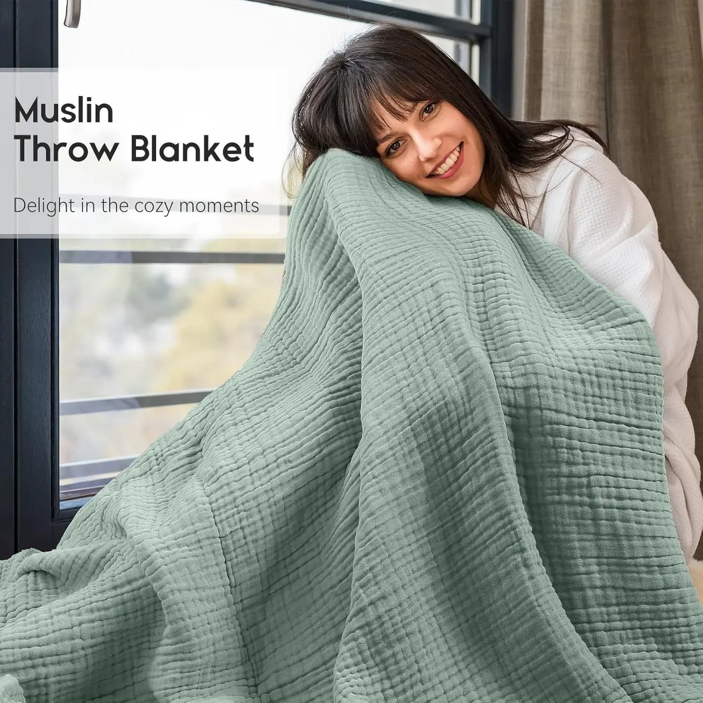 Battilo 100% Cotton Muslin Throw Blanket for Sofa 6 Layer Breathable Lightweight Boho Throws for Couch Bed Large Summer Blankets