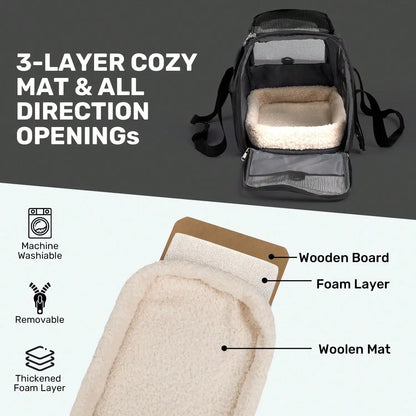 Airline-Approved Foldable Pet Carrier, Anti-Escape Zipper