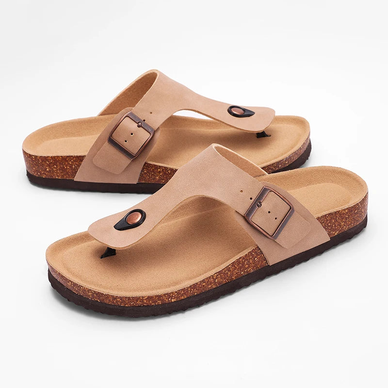 Crestar Unisex Cork Footbed Sandals – Adjustable Buckle Arch Support Beach Slides
