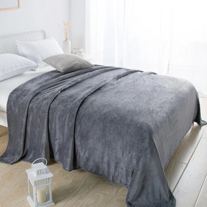 1PC Solid Gray Flannel Blanket, Soft Warm Fleece Throw, Thick Lightweight Cozy Bed Cover, Multi-use for Sofa, Nap, Office, Camping