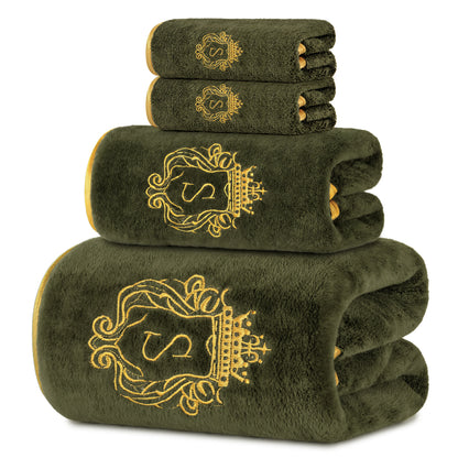 4-Piece Bath Towel Set, Gold-Edged S Solid Color Bath Towel