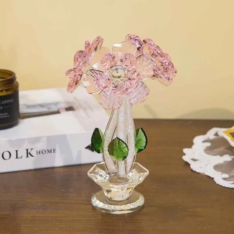 Flower Basket Sculpture, Room Decor, Crystal Crafts Ornaments, Home Office Desktop Decoration, Artwork Luxury Gifts,Customized