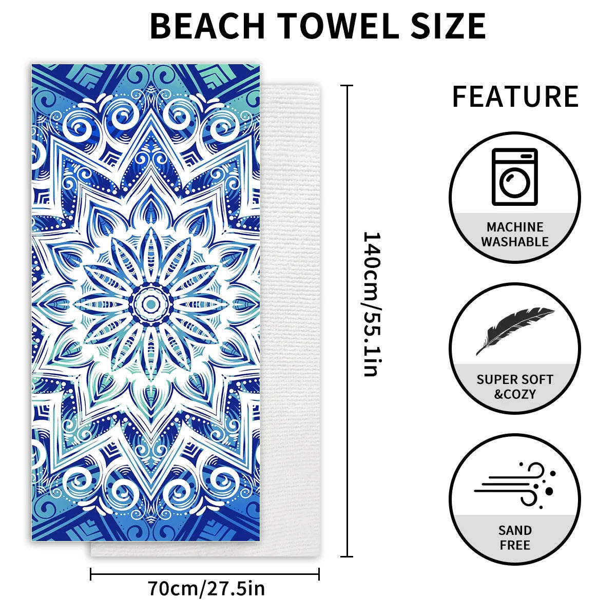Large Microfiber Beach Towel Quick Dry Sun Protection Absorbent Bath Towel