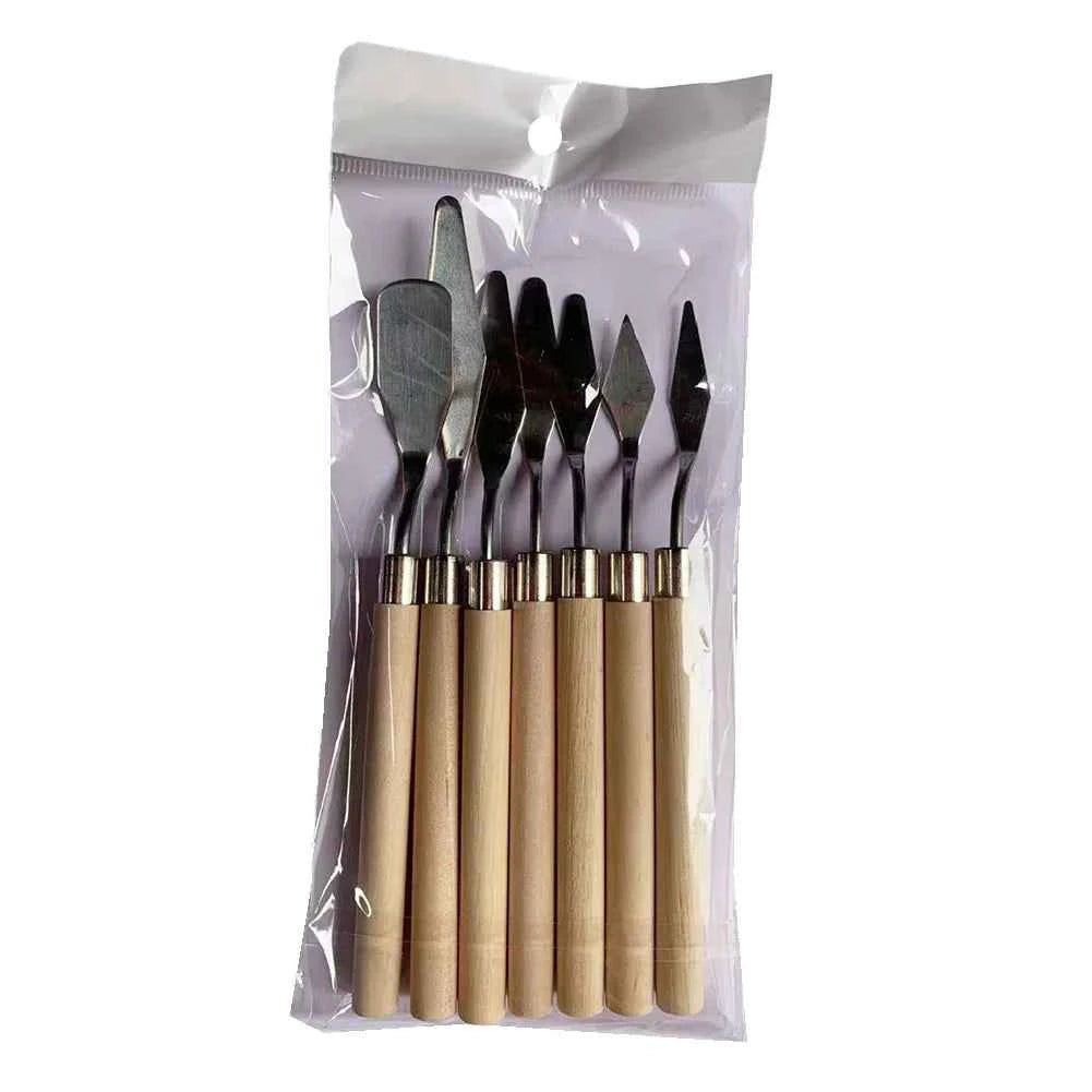 7Pcs/set Stainless Steel Fondant Cake Spatula Cream Mixing Scraper Oil Painting Shovel Baking Pastry Tools Kitchen Accessories