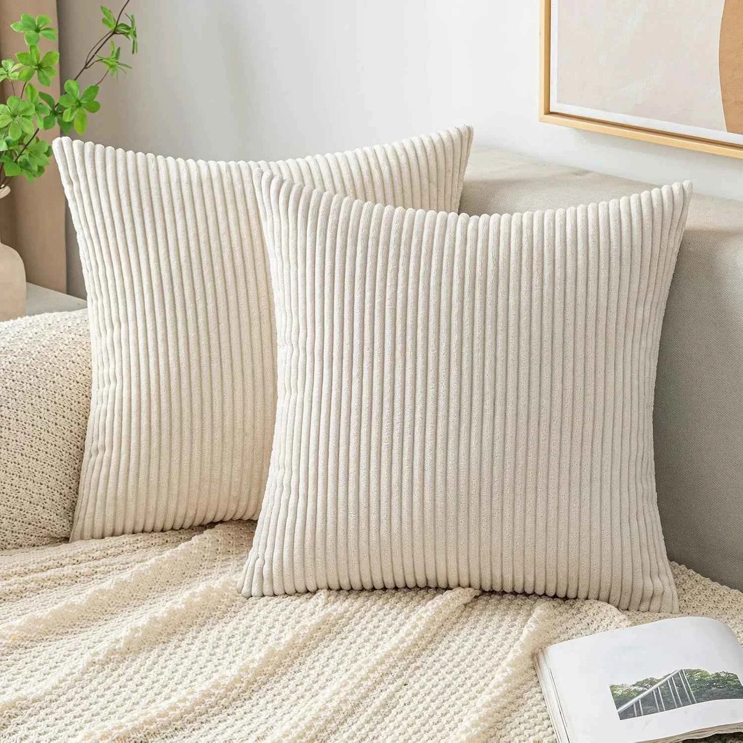 Soft Corduroy Striped Throw Pillow Case 45x45cm Boho Throw Pillow Covers for Sofa Bedroom Living Room Spring Home Decor Green