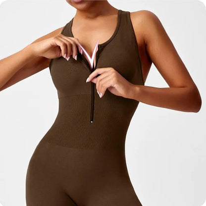 Women's V-Back Seamless Yoga Bodysuit — Peach Booty Tummy Control One-Piece Jumpsuit
