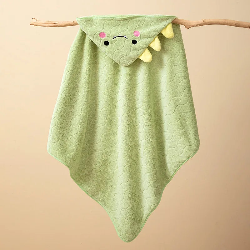Gray Hooded Coral Fleece Baby Bath Towel & Swaddle Blanket, Newborn to Toddler