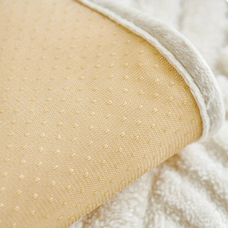 Cream Striped Velvet Sofa Cover, Non-Slip