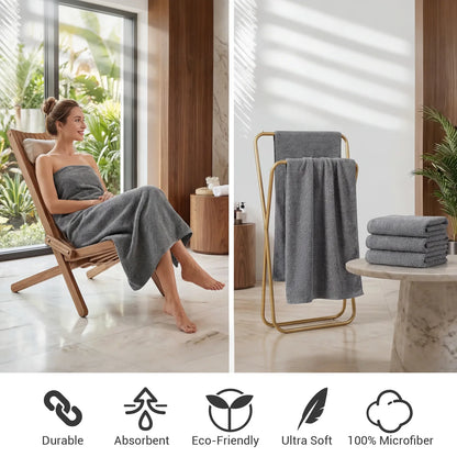 4-Pack Microfiber Bath Towel Set, 35.4"x67" Soft Absorbent Quick Dry