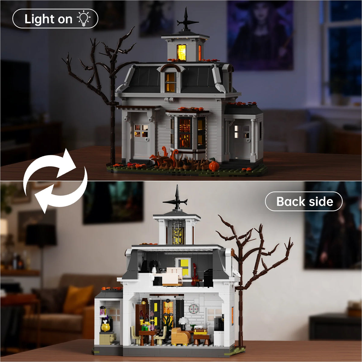 Halloween White Cottage Magic House Building Set Creative Architecture Model Home Decoration Room Desktop Display Collectible Gift for Adult