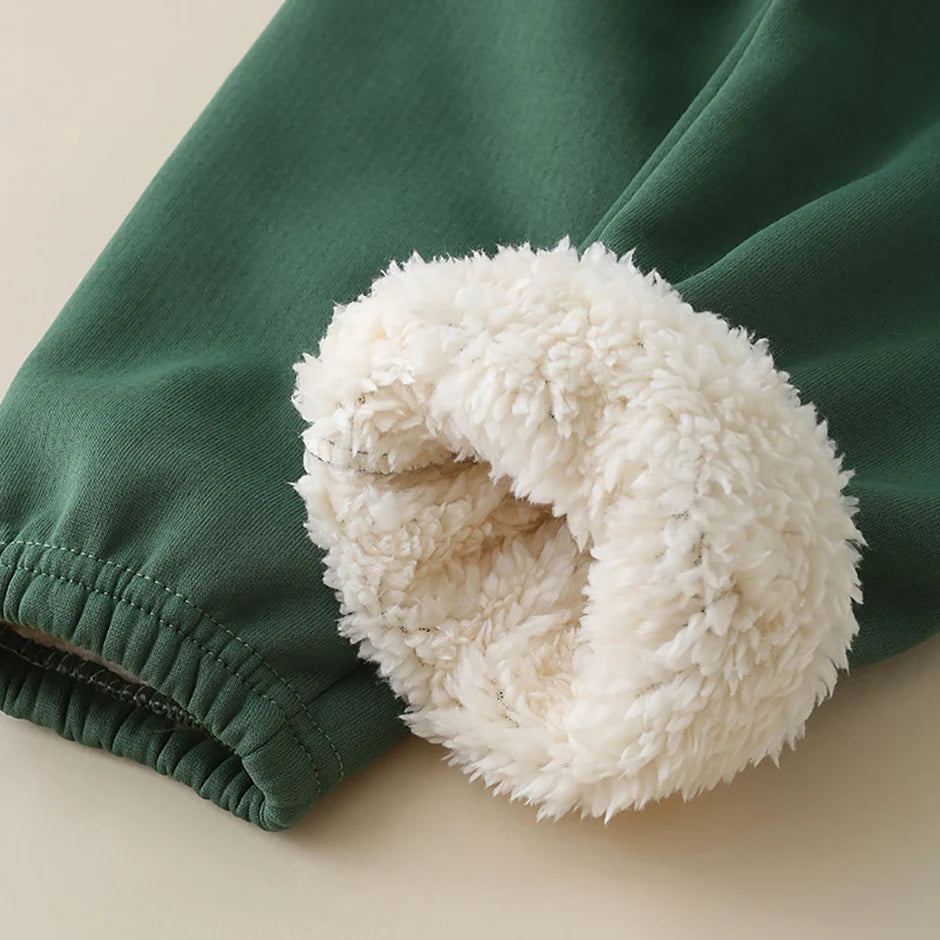 Autumn And Winter Children's Plush Warm Sports Casual Pants For Boys And Girls Solid Color Fashion Thick Windproof Harun Pants