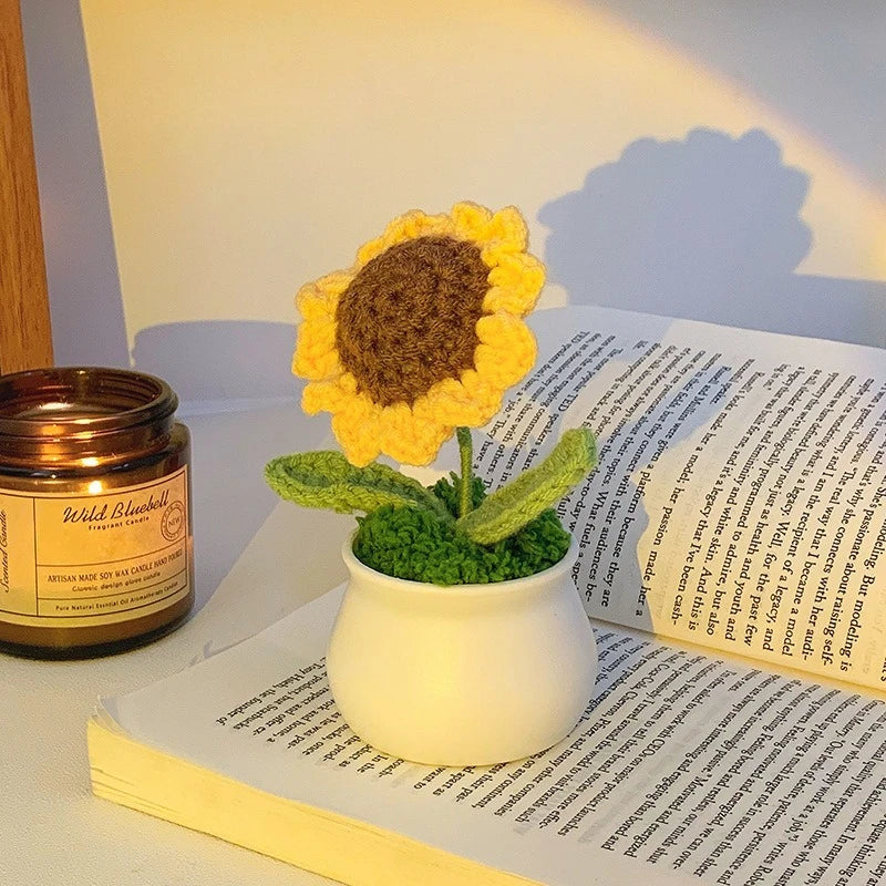 DIY Handwoven Mini Potted Flower Rose Office Desktop Ornamental Potted Plants Woolen Thread Finished Product Home Decoration