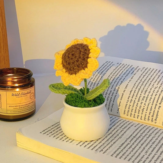 DIY Handwoven Mini Potted Flower Rose Office Desktop Ornamental Potted Plants Woolen Thread Finished Product Home Decoration