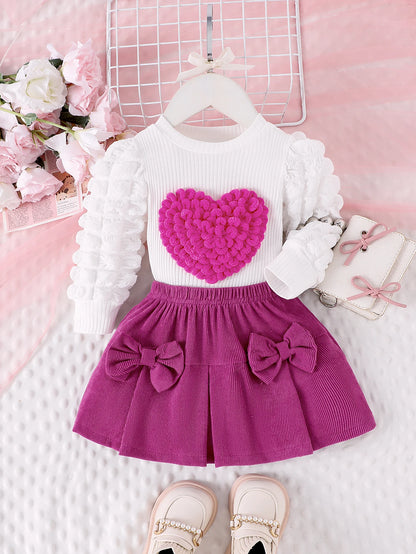 Bubble Sleeve Top & Skirt Set for Girls 1-3 Years