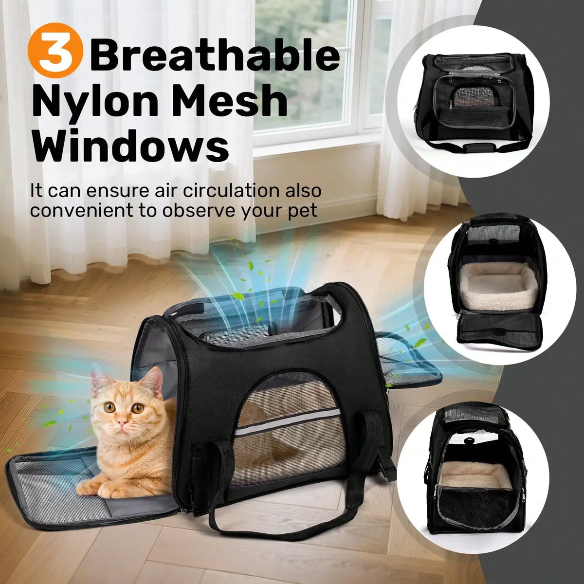 Airline-Approved Foldable Pet Carrier, Anti-Escape Zipper